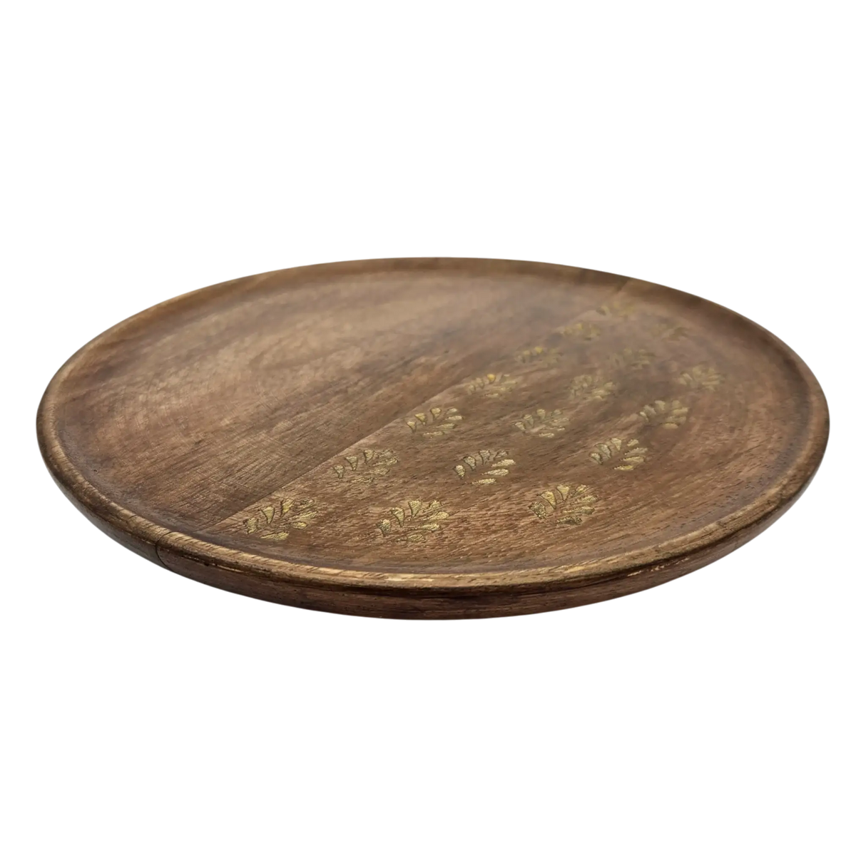 Holzteller Deko Teller Kerzenteller rund 22 o 30 cm Blattmuster braun Mangoholz dekobrett - Dekoteller