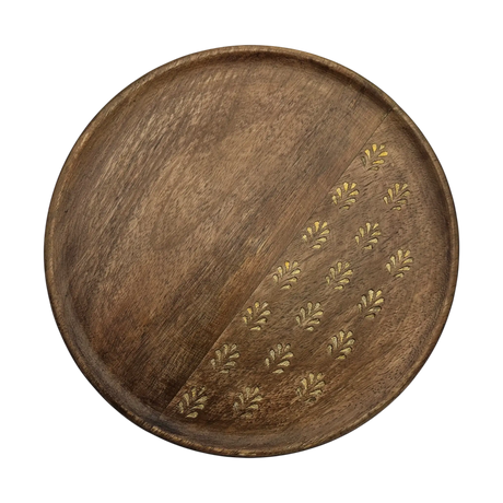 Holzteller Deko Teller Kerzenteller rund 22 o 30 cm Blattmuster braun Mangoholz dekobrett - Dekoteller