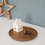 Holzteller Deko Teller Kerzenteller rund 22 o 30 cm Blattmuster braun Mangoholz dekobrett - Dekoteller