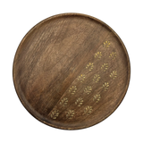 Holzteller Deko Teller Kerzenteller rund 22 o 30 cm Blattmuster braun Mangoholz dekobrett - Klein 22 cm dunkel