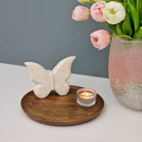 Holzteller Deko Teller Kerzenteller rund 22 o 30 cm Blattmuster braun Mangoholz dekobrett - Dekoteller