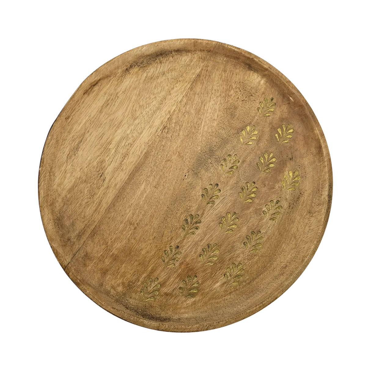 Holzteller Deko Teller Kerzenteller rund 22 o 30 cm Blattmuster braun Mangoholz dekobrett - Dekoteller