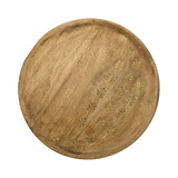 Holzteller Deko Teller Kerzenteller rund 22 o 30 cm Blattmuster braun Mangoholz dekobrett - Groß 30 cm hell - Dekoteller