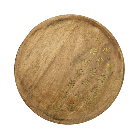 Holzteller Deko Teller Kerzenteller rund 22 o 30 cm Blattmuster braun Mangoholz dekobrett - Groß 30 cm hell - Dekoteller