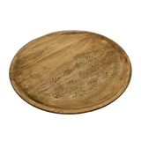 Holzteller Deko Teller Kerzenteller rund 22 o 30 cm Blattmuster braun Mangoholz dekobrett - Dekoteller