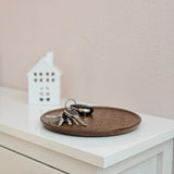 Holzteller Deko Teller Kerzenteller rund 22 o 30 cm Blattmuster braun Mangoholz dekobrett - Dekoteller