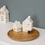 Holzteller Deko Teller Kerzenteller rund 22 o 30 cm Blattmuster braun Mangoholz dekobrett - Dekoteller