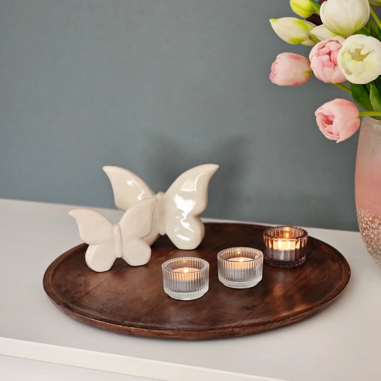 Holzteller Dekoteller rund hellbraun dunkelbraun 37 cm Kerzenteller Mangoholz - Dekoteller