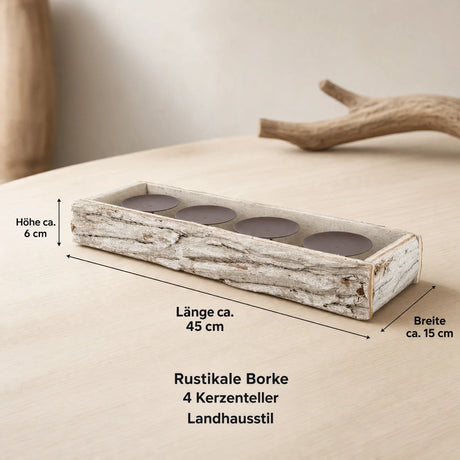 Kerzenhalter Borke Weiß 45 cm – 4 Kerzenteller im Landhausstil - Kerzenhalter