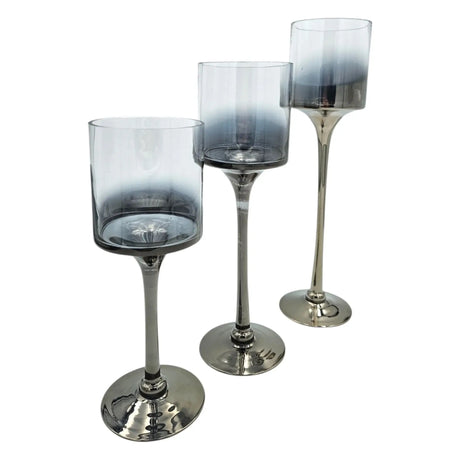 Kerzenleuchter aus Glas 3er Set Kerzenglas Windlicht Weihnachten silber Stumpenkerzen - Kerzenhalter