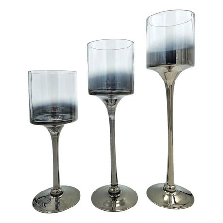 Kerzenleuchter aus Glas 3er Set Kerzenglas Windlicht Weihnachten silber Stumpenkerzen - Kerzenhalter