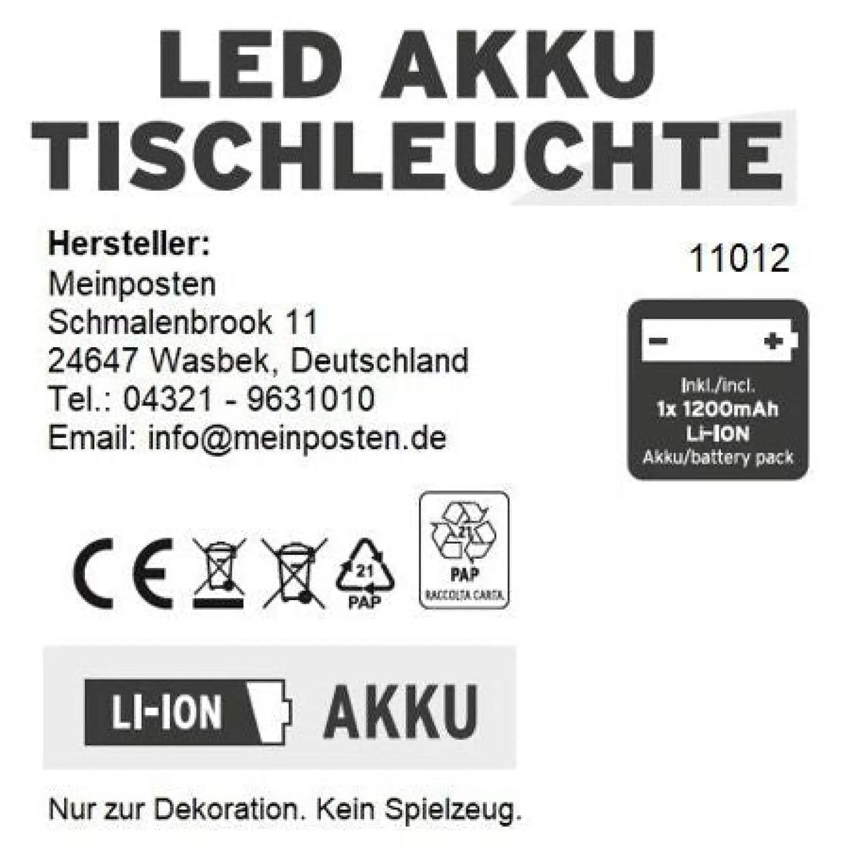 Lampe LED ohne Kabel Touch Tischleuchte Tischlampe Leuchte kabellos dimmbar - Lampe