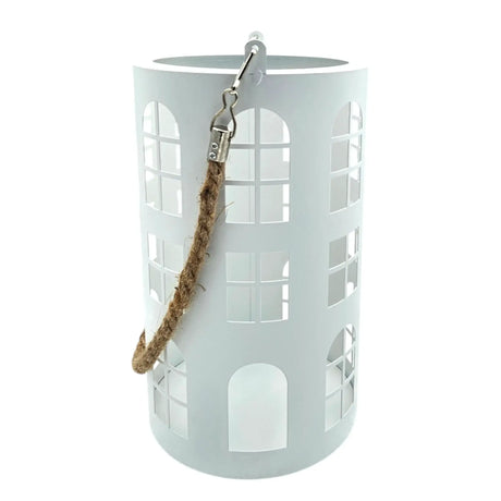 Laterne XXL Windlicht rund Haus schwarz weiß 40 cm Metall Kerzenhalter Industrial - Weiß klein 17x28 cm - Laterne