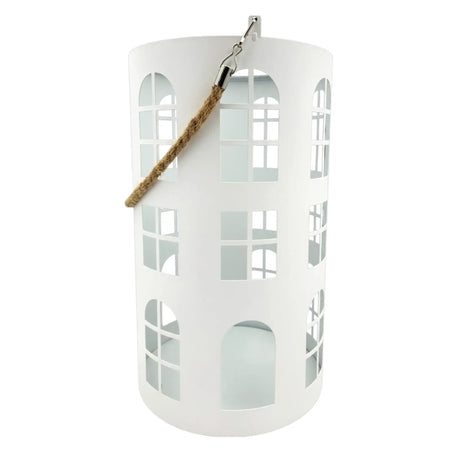 Laterne XXL Windlicht rund Haus schwarz weiß 40 cm Metall Kerzenhalter Industrial - Laterne Windlicht