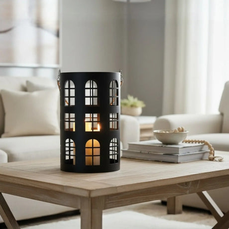 Laterne XXL Windlicht rund Haus schwarz weiß 40 cm Metall Kerzenhalter Industrial - Laterne Windlicht