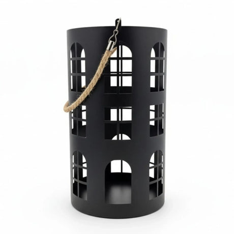 Laterne XXL Windlicht rund Haus schwarz weiß 40 cm Metall Kerzenhalter Industrial - Schwarz groß 24x41 cm - Laterne