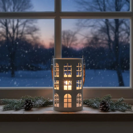 Laterne XXL Windlicht rund Haus schwarz weiß 40 cm Metall Kerzenhalter Industrial - Laterne Windlicht