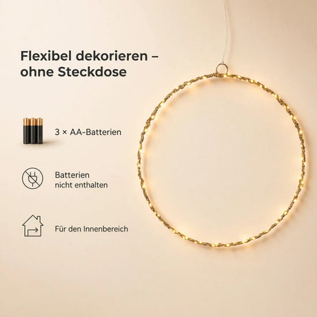 LED Lichterkranz 30 cm – 120 LEDs warmweiß mit Timer - Lichterkette LED
