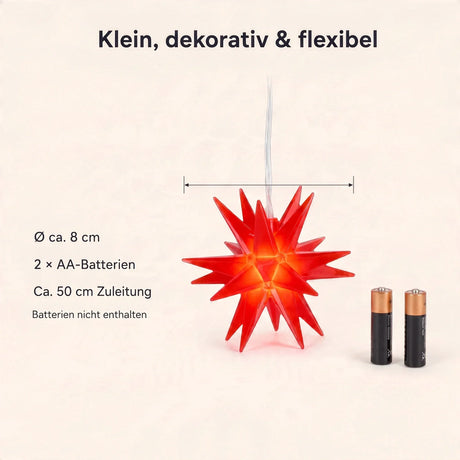 LED Weihnachtsstern 3D Ø 8 cm – Rot oder Weiß Batterie & Timer - Weihnachtsstern LED