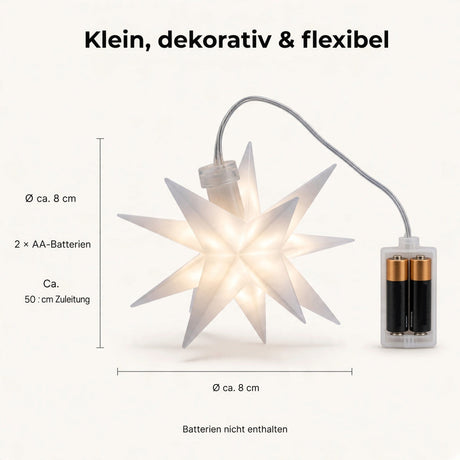 LED Weihnachtsstern 3D Ø 8 cm – Rot oder Weiß Batterie & Timer - Weihnachtsstern LED