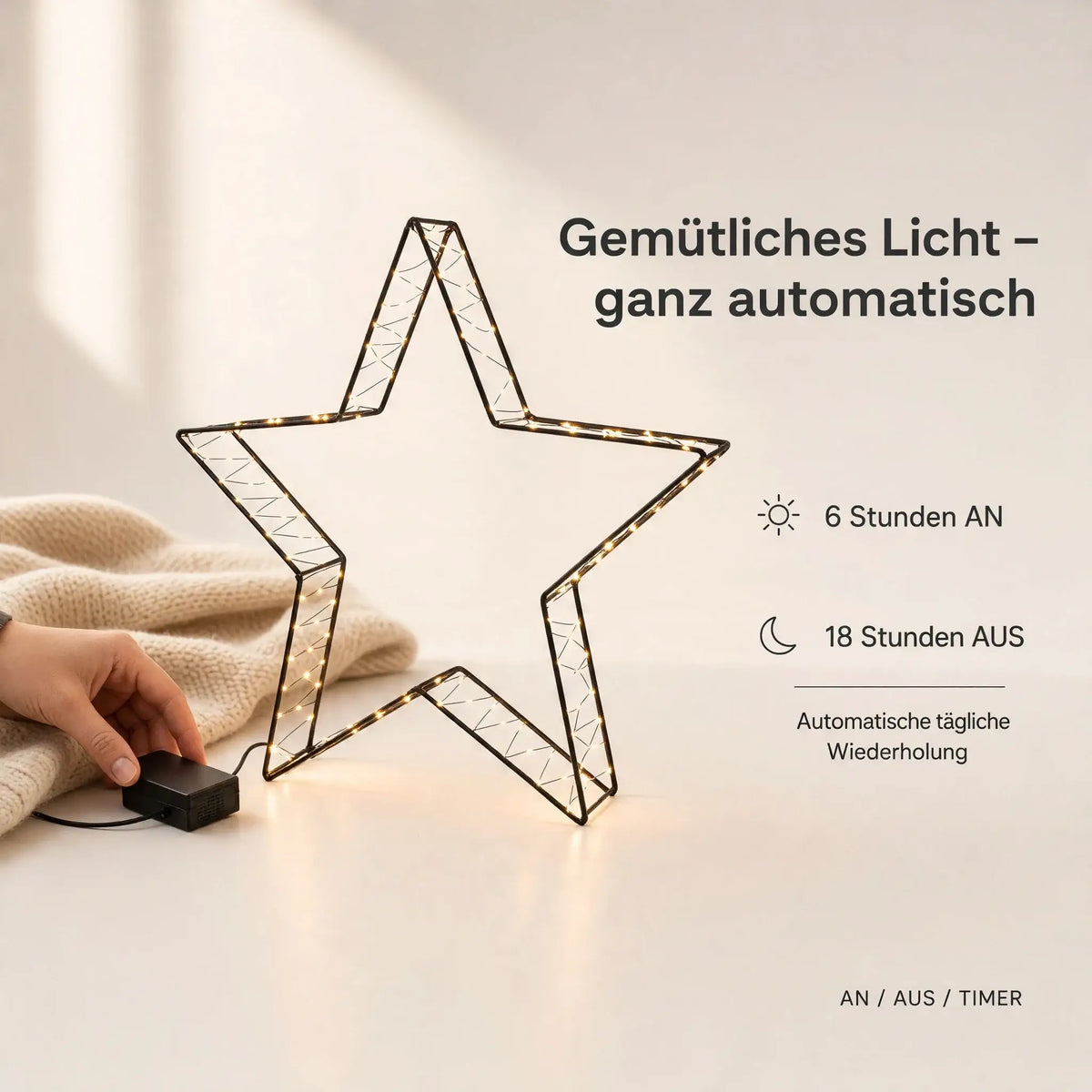 LED Weihnachtsstern aus Metall – 160 LEDs warmweiß mit Twinkle-Effekt & Timer - Weihnachtsstern LED