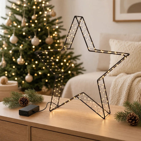 LED Weihnachtsstern aus Metall – 160 LEDs warmweiß mit Twinkle-Effekt & Timer - Weihnachtsstern LED