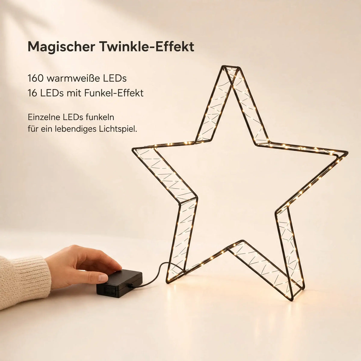 LED Weihnachtsstern aus Metall – 160 LEDs warmweiß mit Twinkle-Effekt & Timer - Weihnachtsstern LED