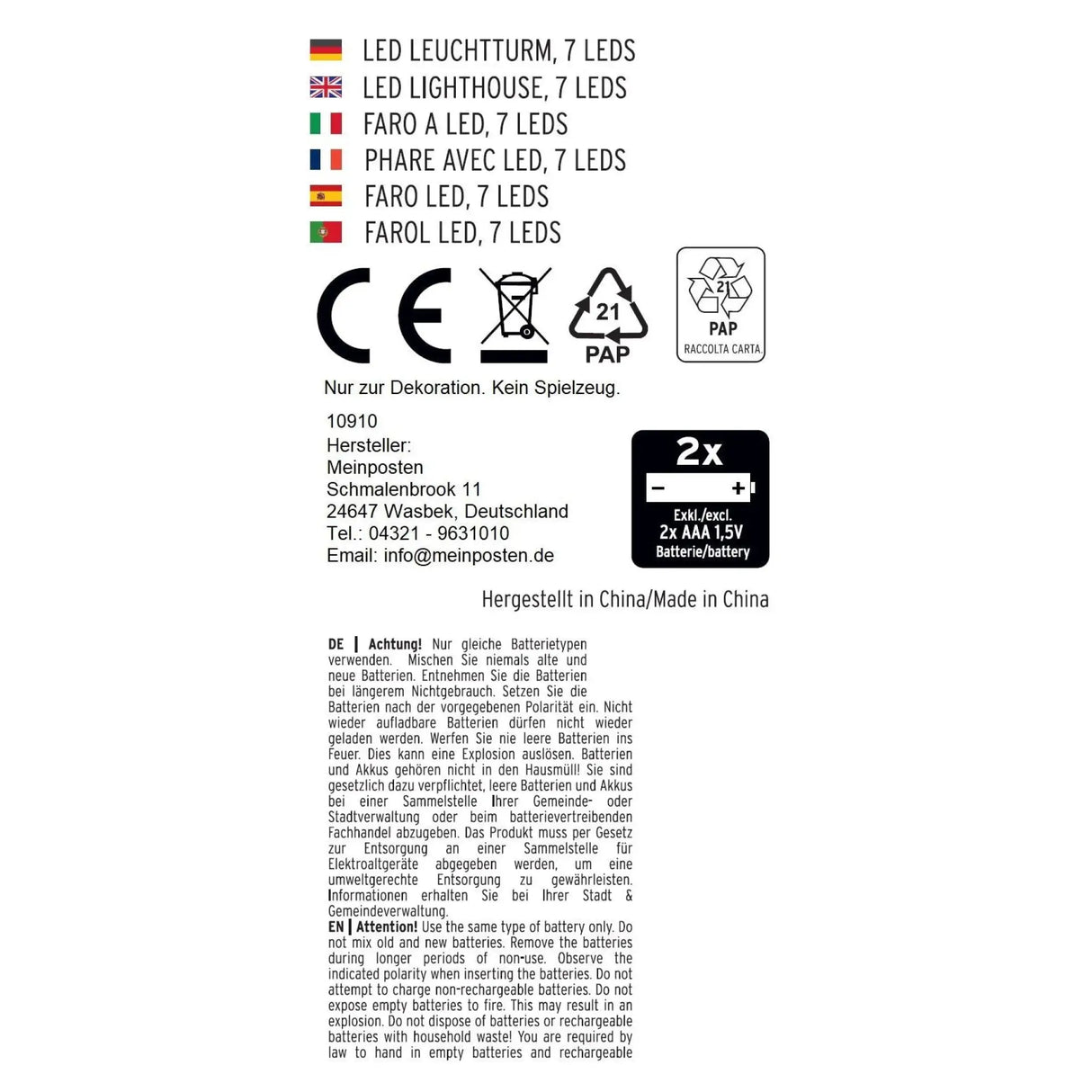 Leuchtturm beleuchtet Holz LED Deko Dekoration Maritim Anker Strand Meer H 24 cm - Leuchtturm