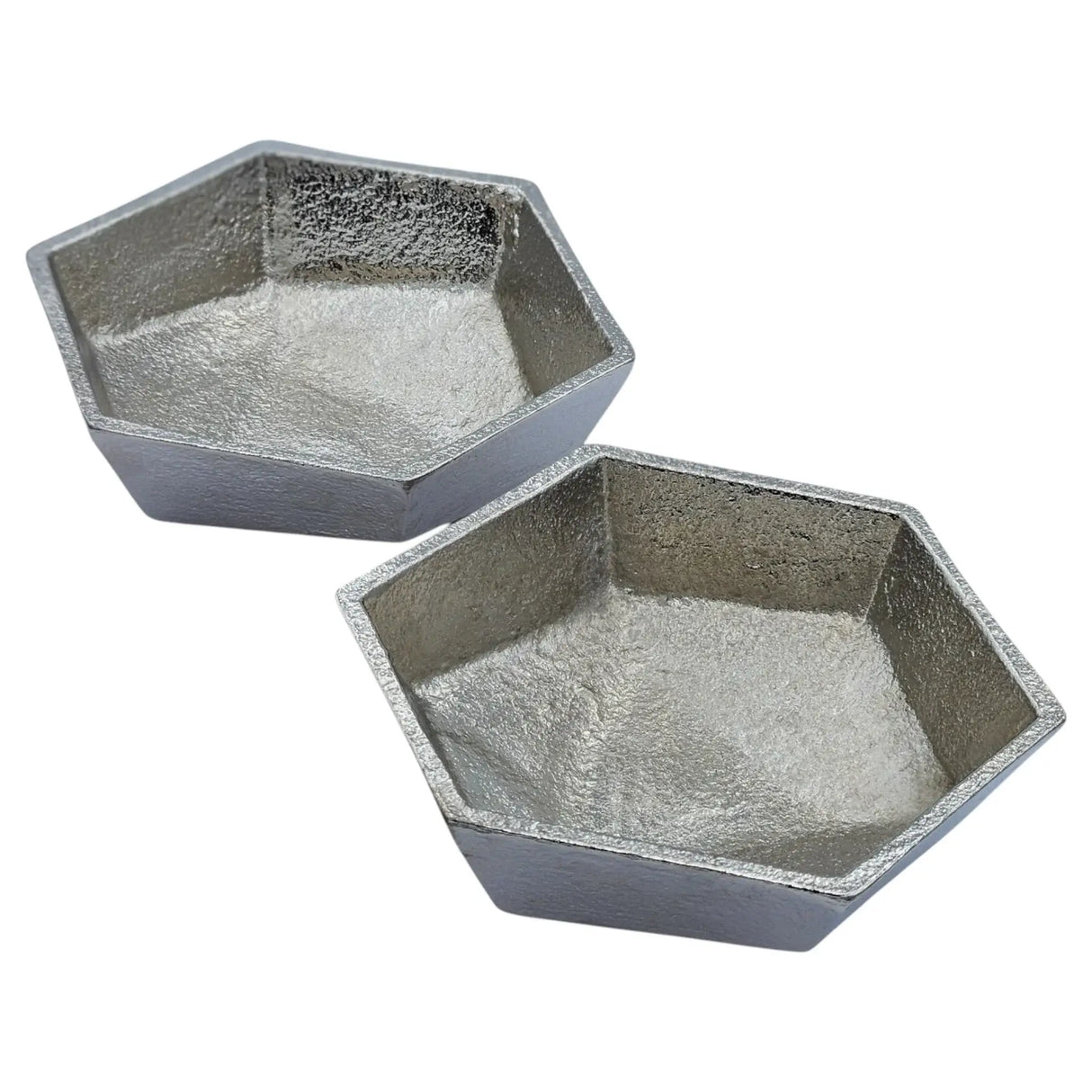 Metallschale klein Schälchen 2er Set Dekoschale Metallschale rund oval Kerzensand silber - 2 Schalen sechseckig Sand