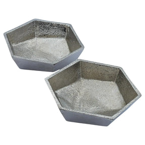 Metallschale klein Schälchen 2er Set Dekoschale Metallschale rund oval Kerzensand silber - 2 Schalen sechseckig Sand