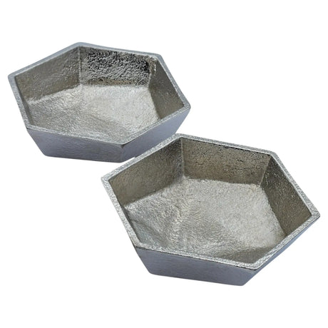 Metallschale klein Schälchen 2er Set Dekoschale Metallschale rund oval Kerzensand silber - 2 Schalen sechseckig Sand