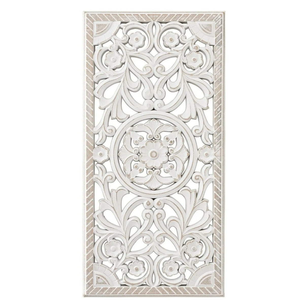 Ornament Holzbild Wandornament Holz shabby weiß Landhaus Dekoration Mandala Deko - Sissy (60 x 30 cm) - Wandornament