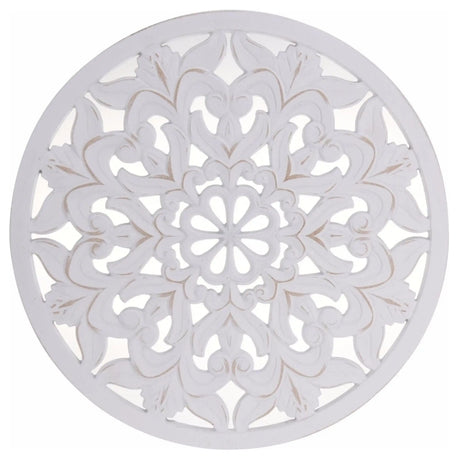 Ornament Holzbild Wandornament Holz shabby weiß Landhaus Dekoration Mandala Deko - Lou (Ø 48 cm) - Wandornament