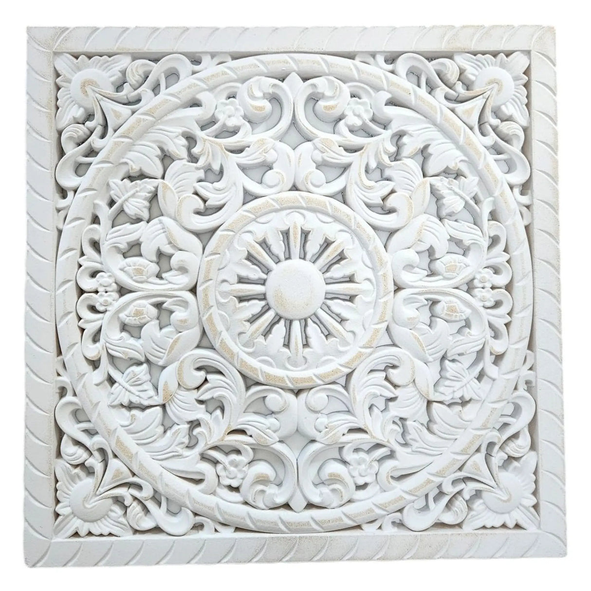 Ornament Holzbild Wandornament Holz shabby weiß Landhaus Dekoration Mandala Deko - Lene (40 x 40 cm) - Wandornament