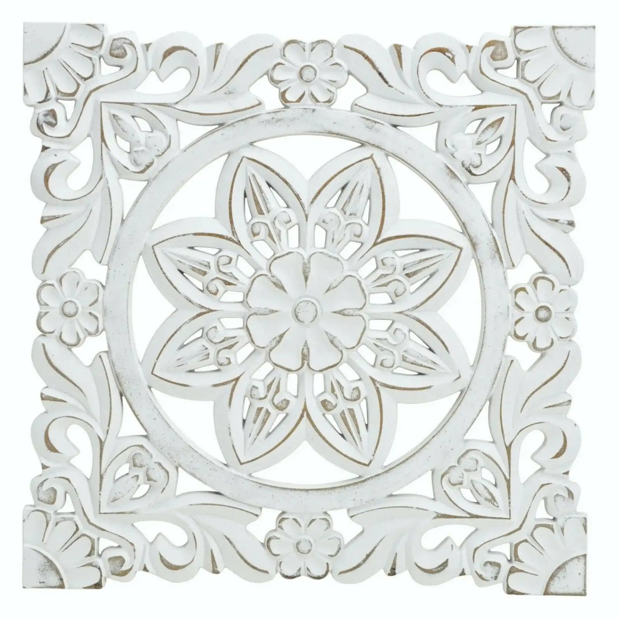 Ornament Holzbild Wandornament Holz shabby weiß Landhaus Dekoration Mandala Deko - Ella (38 x 38 cm) - Wandornament