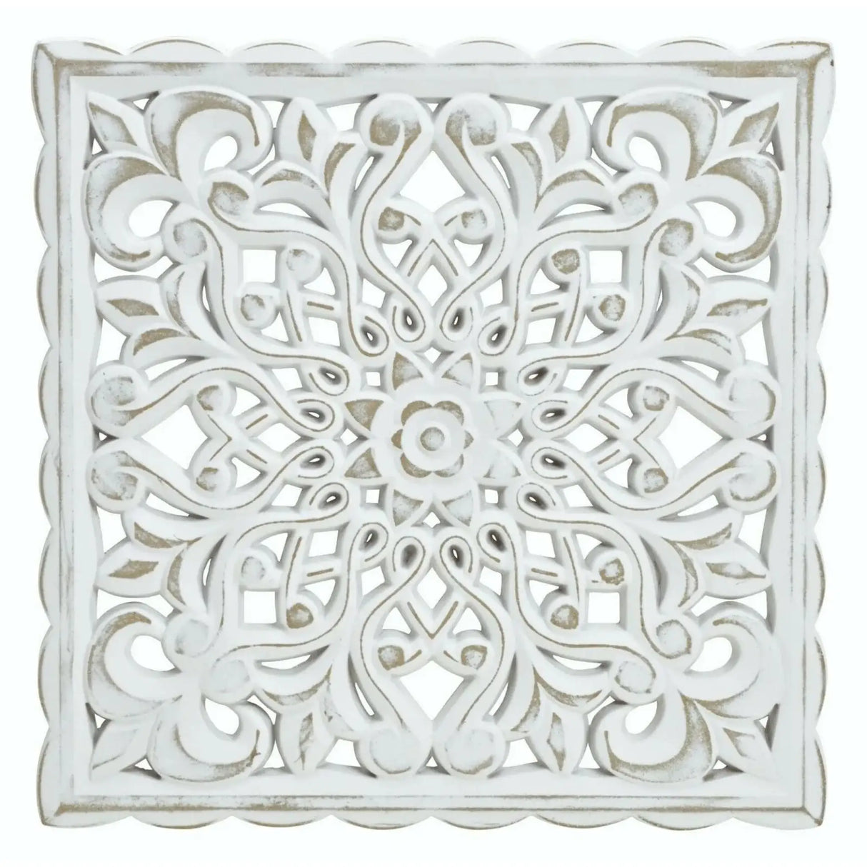 Ornament Holzbild Wandornament Holz shabby weiß Landhaus Dekoration Mandala Deko - Liv (38 x 38 cm) - Wandornament