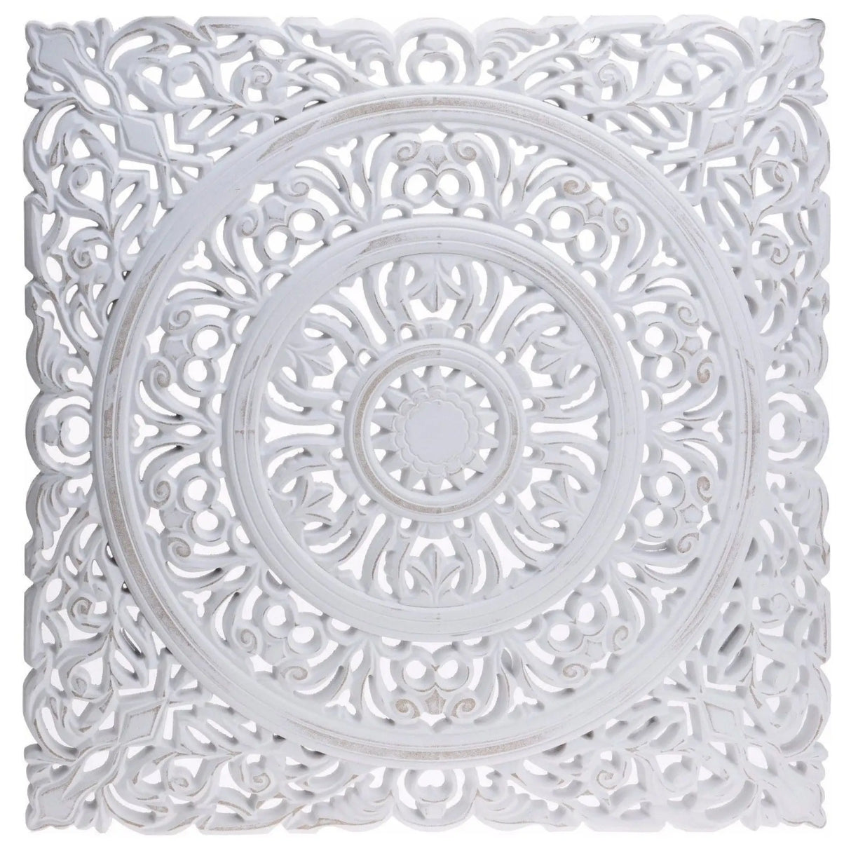 Ornament Holzbild Wandornament Holz shabby weiß Landhaus Dekoration Mandala Deko - Lotta (55 x 55 cm) - Wandornament
