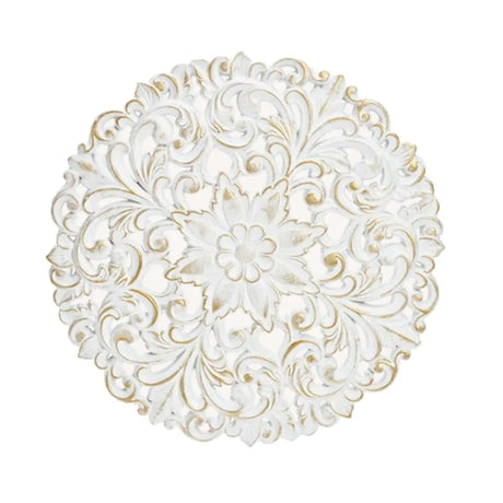 Ornament Holzbild Wandornament Holz shabby weiß Landhaus Dekoration Mandala Deko - Amy (Ø 39 cm) - Wandornament