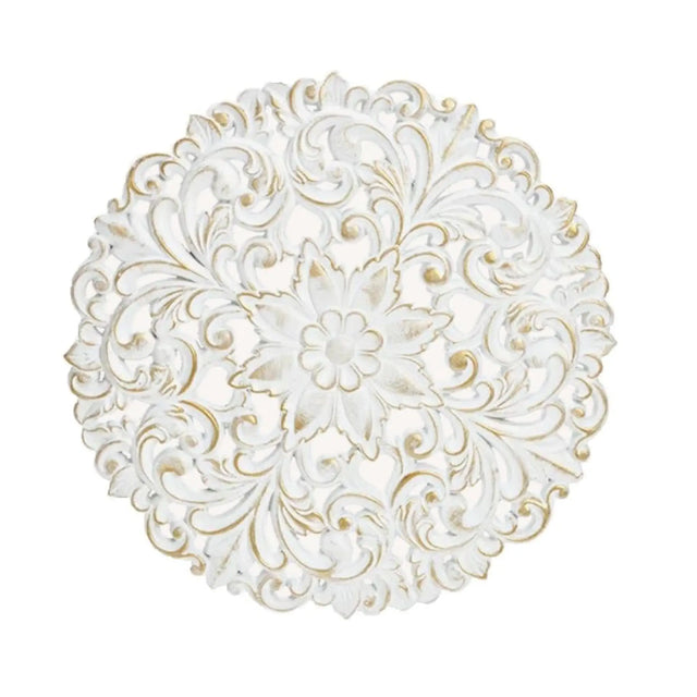 Ornament Holzbild Wandornament Holz shabby weiß Landhaus Dekoration Mandala Deko - Amy (Ø 39 cm) - Wandornament