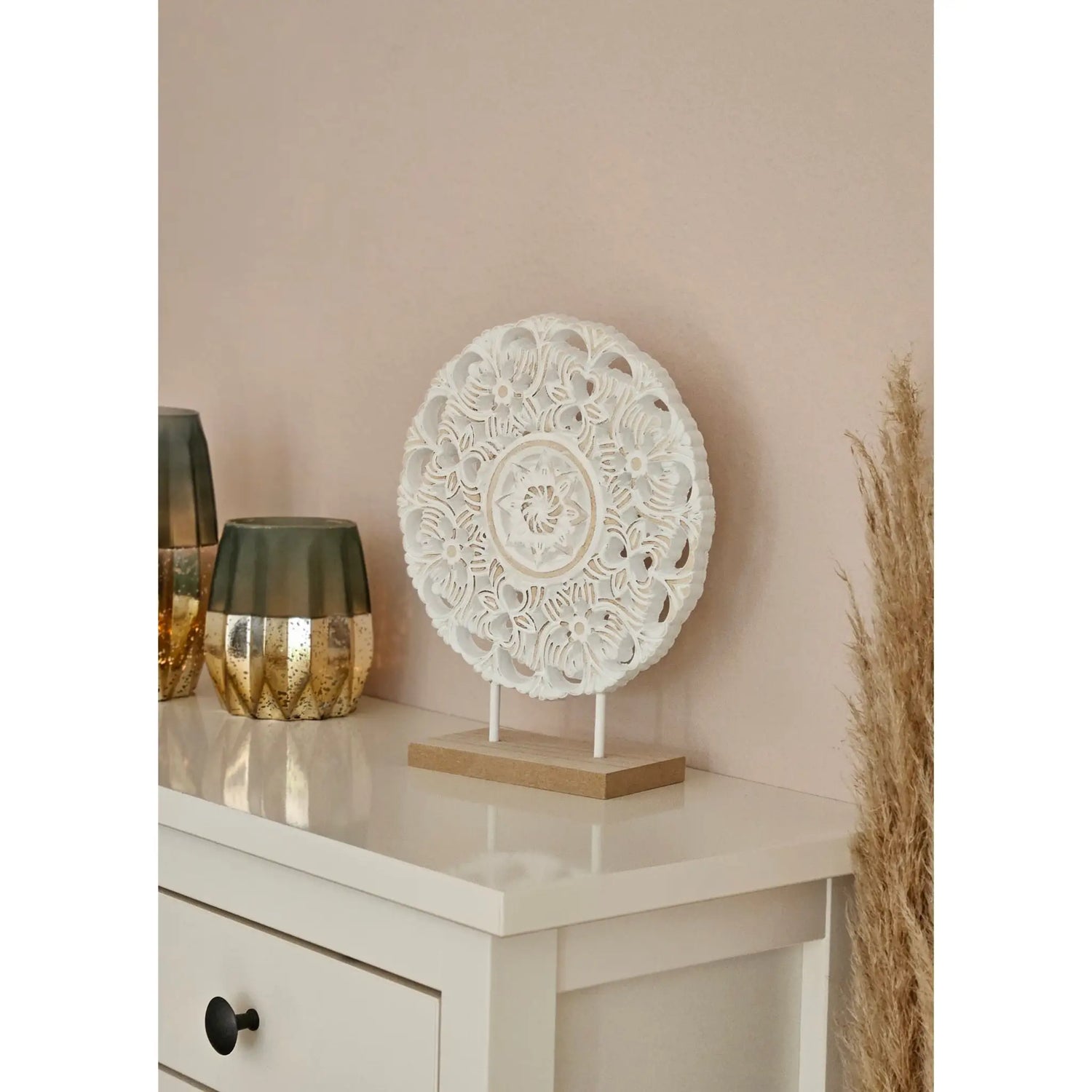 Ornament mit Sockel Aufsteller Holzbild Schabby Vintage Blumenmuster Rund Ø 23cm - Holz Ornament