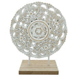 Ornament mit Sockel Aufsteller Holzbild Schabby Vintage Blumenmuster Rund Ø 23cm - Holz Ornament
