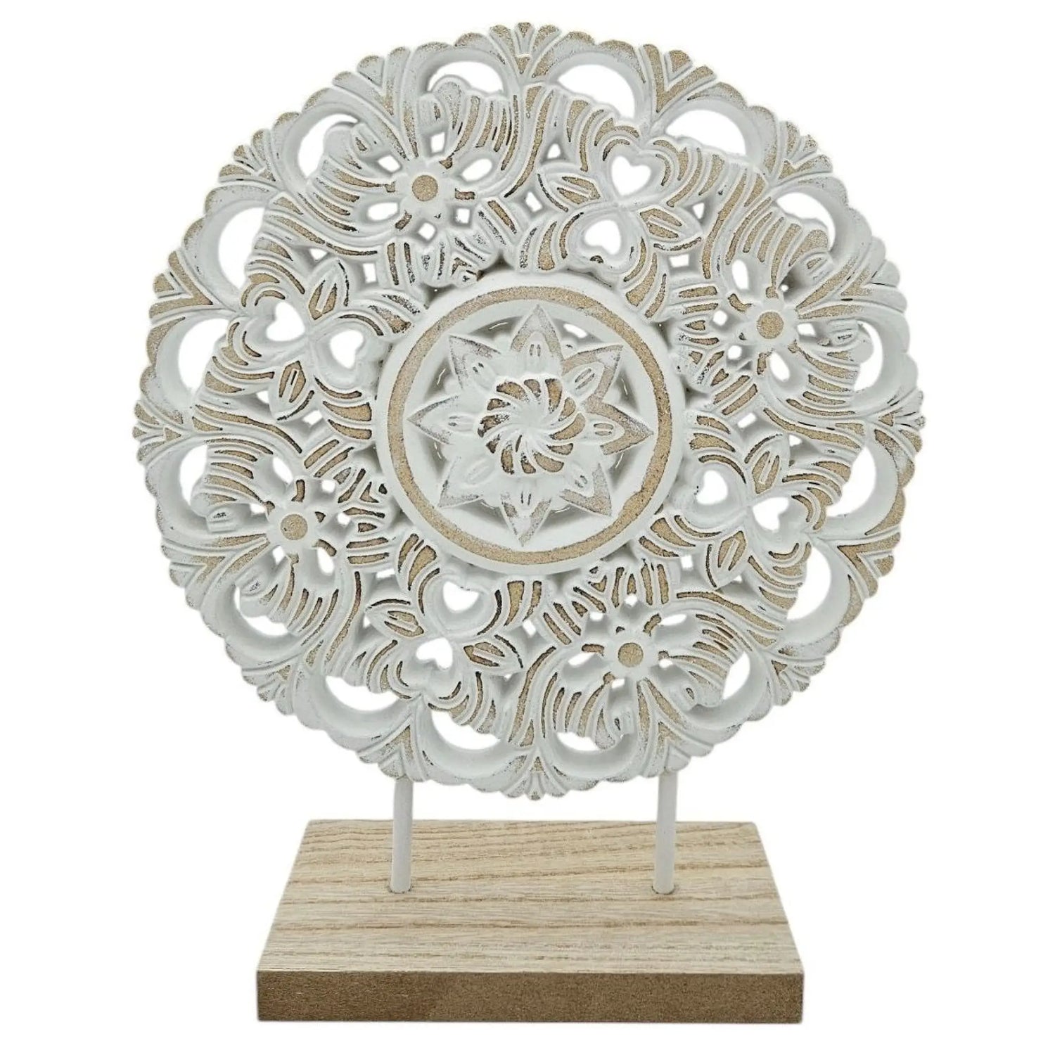 Ornament mit Sockel Aufsteller Holzbild Schabby Vintage Blumenmuster Rund Ø 23cm - Holz Ornament