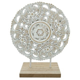 Ornament mit Sockel Aufsteller Holzbild Schabby Vintage Blumenmuster Rund Ø 23cm - Holz Ornament