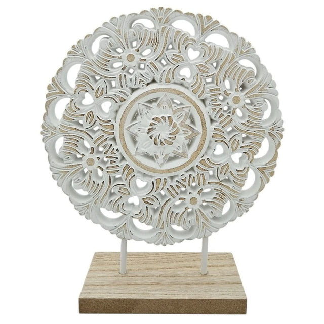 Ornament mit Sockel Aufsteller Holzbild Schabby Vintage Blumenmuster Rund Ø 23cm - Holz Ornament