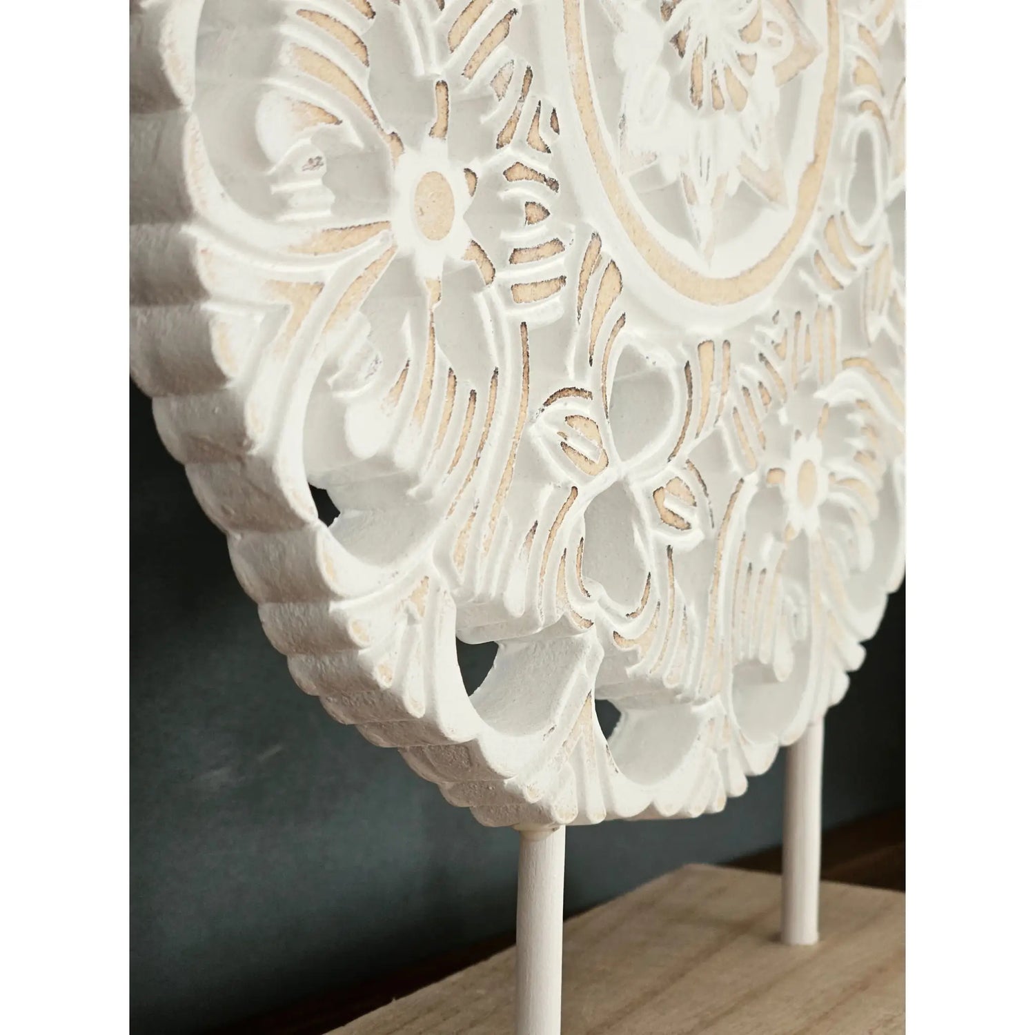 Ornament mit Sockel Aufsteller Holzbild Schabby Vintage Blumenmuster Rund Ø 23cm - Holz Ornament