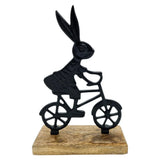 Osterhase schwarz mit Mangoholz Osterdekoration Hase Metallhase auf Fahrrad Riffelmacher - Osterhase