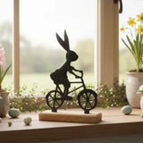 Osterhase schwarz mit Mangoholz Osterdekoration Hase Metallhase auf Fahrrad Riffelmacher - Osterhase