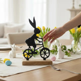 Osterhase schwarz mit Mangoholz Osterdekoration Hase Metallhase auf Fahrrad Riffelmacher - Osterhase