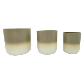 Pflanztopf Übertopf Blumentopf 3er Set Metalltopf creme beige rund Pflanzenübertopf - Übertopf