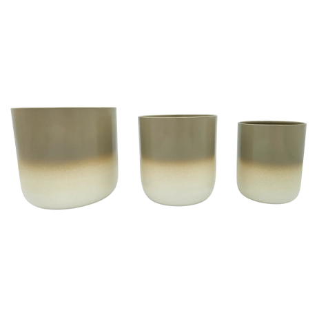 Pflanztopf Übertopf Blumentopf 3er Set Metalltopf creme beige rund Pflanzenübertopf - Übertopf